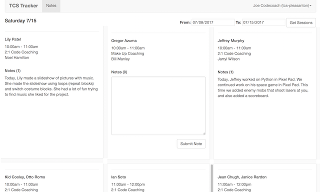 TCS Tracker dashboard preview